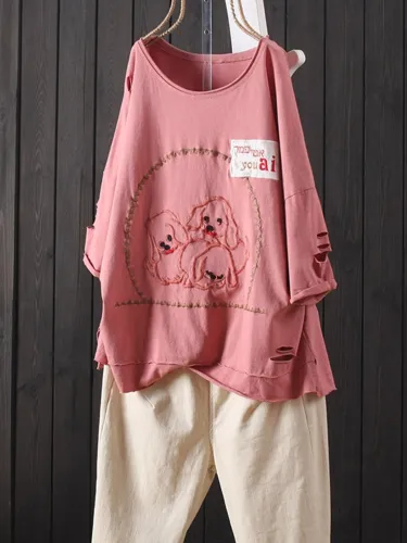 Casual 3/4 Sleeve Round Neck Plus Size Tops