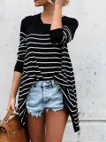 Cotton-blend Striped Casual Crew Neck T-Shirt