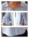 Plus Size  V-neck Chiffon Short Sleeve  Solid  Casual  Top