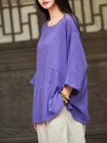 Cotton Linen Paneled Casual T-Shirt