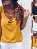 Sleeveless Bow V Neck Holiday Casual Tops