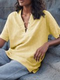 Short Sleeve Casual Solid V Neck Shirts & Tops