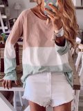 Pink Cotton-Blend Round Neck Long Sleeve Shirts & Tops