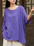 Cotton Linen Paneled Casual T-Shirt