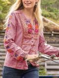V Neck Long Sleeve Vintage Shirts & Tops