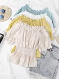 One-neck Off Shoulder Short Sleeve Pullover Solid Casual Tops