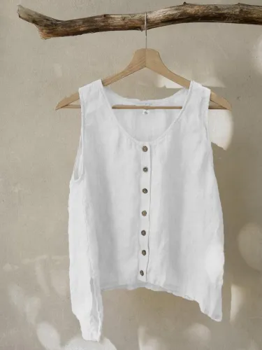 Casual Sleeveless Round Neck Plus Size Tops