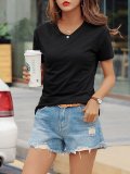 Plus Size  Women Solid  Short Sleeve  Cotton Loose Casual  Tops