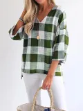 Women Casual Plaid Tops Tunic Blouse Shirt