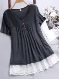 Short Sleeve Cotton-Blend Buttoned Shirts & Tops