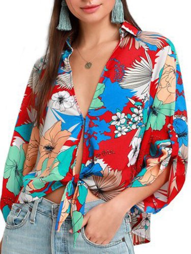 Flower V Neck Floral Sexy Shirts & Tops