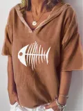 Short Sleeve V-Neck Graphic Printed Casual Shirt