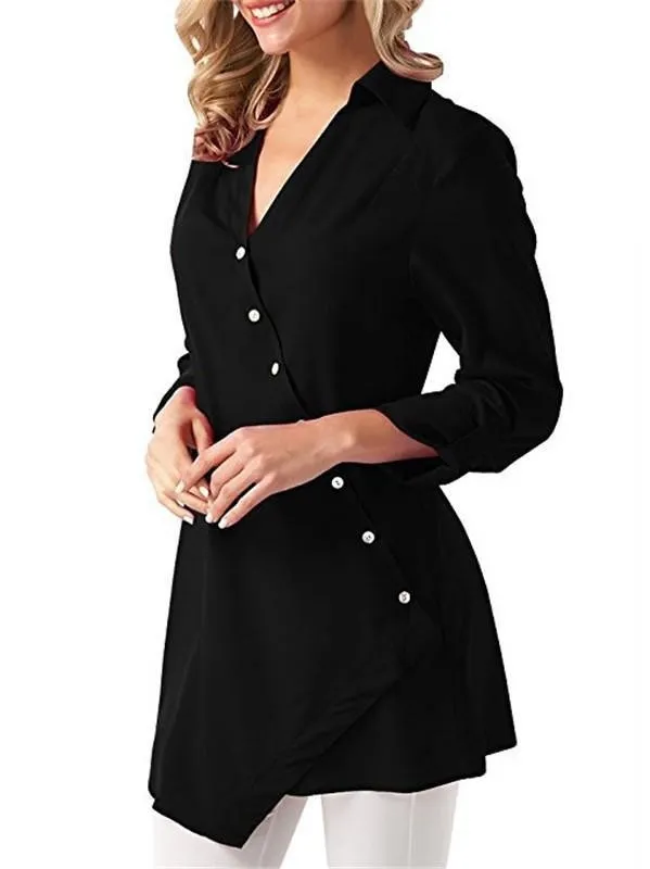 Chiffon Asymmetric Button Solid Shirt Collar Casual Blouse & Shirts