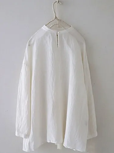 White Plain Casual Crew Neck Shirts & Tops