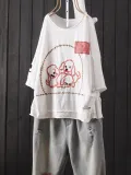Casual 3/4 Sleeve Round Neck Plus Size Tops