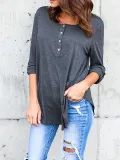 Solid Casual V neck Cotton T-Shirt