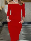 Women Off Shoulder Bodycon Elegant Midi Dress