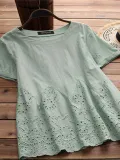 Round Neck Short Sleeve Embroidered Shirts & Tops