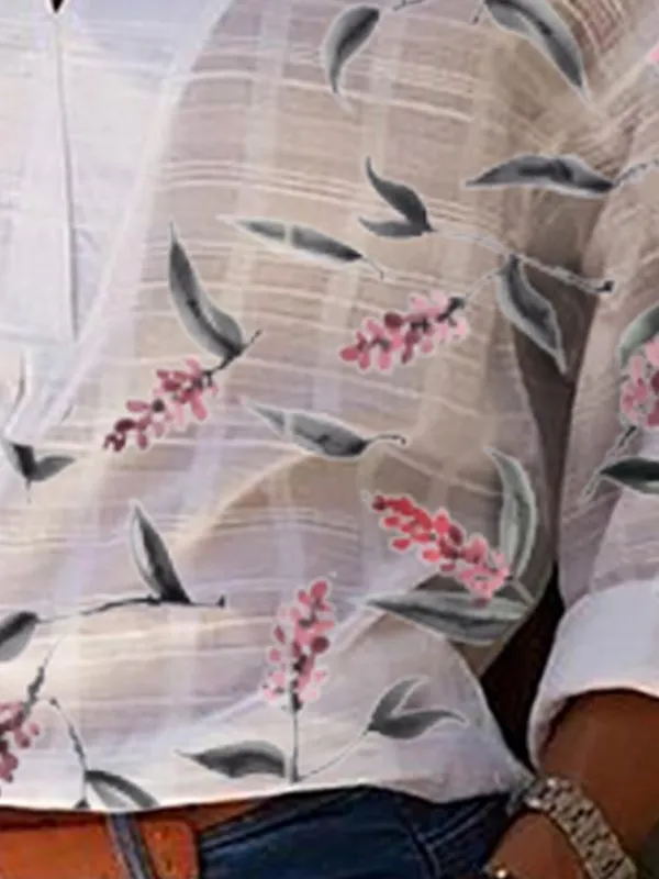 Casual V Neck Printed Long Sleeve Shirts & Tops