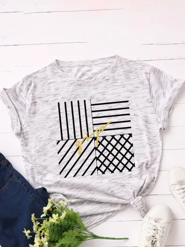 Print Crew Neck Short Sleeve Overhead Casual T-Shirt
