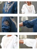 Women Embroidered Loose Lantern Sleeve  Casual Top