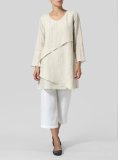 Casual Linen Solid  V neck Long Sleeve Tops