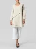 Casual Linen Solid  V neck Long Sleeve Tops