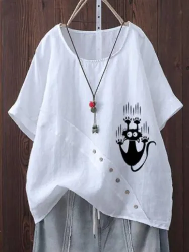Casual Cotton-Blend Short Sleeve Shirts & Tops