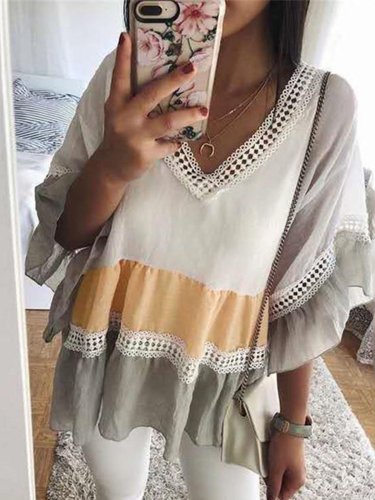 Sexy V Neck Cotton-Blend Shirts & Tops