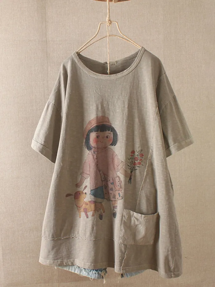 Casual Short Sleeve Round Neck Plus Size Tops