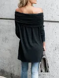 Cotton Long Sleeve Ruched Off Shoulder T-Shirt