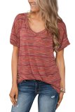 Plus Size Casual Striped V Neck Short Sleeve Tops