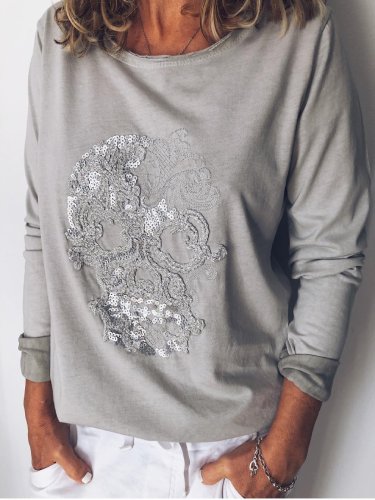 Grey Long Sleeve Printed Shirts & Tops