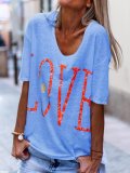 Love Print Round Neck Short Sleeves Casual T-Shirts
