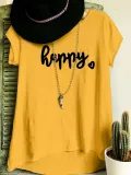 Plus Size Women Short Sleeve Happy Floral Casual Tops