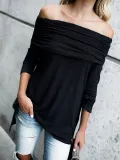 Cotton Long Sleeve Ruched Off Shoulder T-Shirt