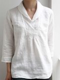V Neck 3/4 Sleeve Simple & Basic Shirts