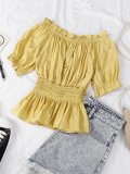 One-neck Off Shoulder Short Sleeve Pullover Solid Casual Tops