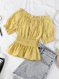 One-neck Off Shoulder Short Sleeve Pullover Solid Casual Tops
