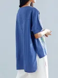 Plus Size  Women  Cotton And Linen Floral  Short  Sleeves Round Neck  Casual  Tops