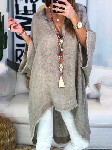 Women Boho Causal Tops V Neck Soild Half Sleeve Blouses