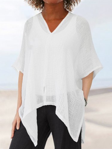 3/4 Sleeve Cotton-Blend Holiday V Neck Shirts & Tops