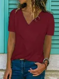 Solid Short Sleeve Cotton V Neck Shirts