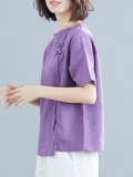 Plus Size Women Short Sleeve Round Neck Vintage Solid Casual Tops