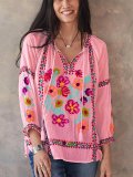 3/4 Sleeve Casual Patchwork Shirts & Tops