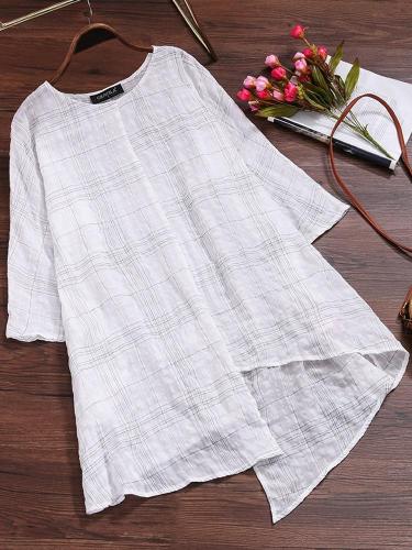 Casual Solid Half Sleeve Crew Neck Blouse