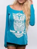 Owl Printed Long Sleeve Casual Animal Shift T-Shirts