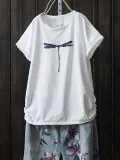Cotton-Blend Short Sleeve Casual Printed Shirts & Tops