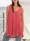 Watermelon Cotton-Blend Sleeveless Solid Shirts & Tops