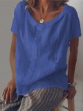 Cotton Solid Casual Short Sleeve Shirts & Tops
